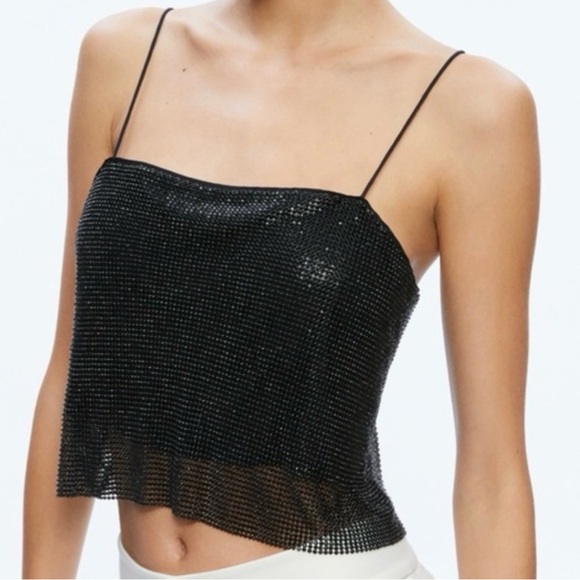 Alice + Olivia Tops - Alice + Olivia Black Sequin Crop Top